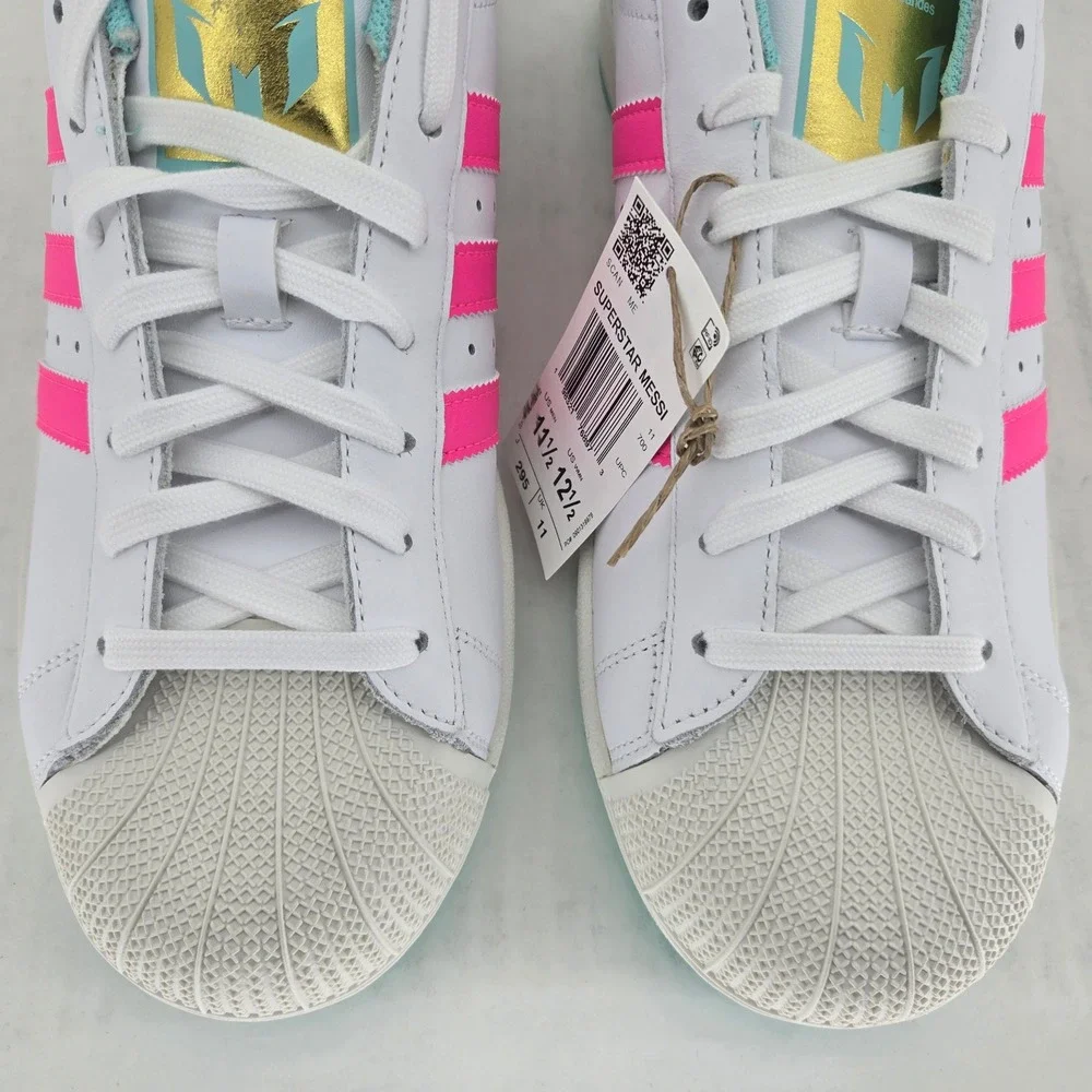 Adidas Superstar Messi JR1979 White Pink Aqua Blue Shell Toe Shoes Mens 11.5